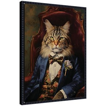 Regal Portrait of a Kitty Cat Framed Canvas Wall Art Print