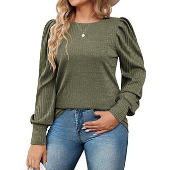 Zeagoo Plus Size Women' Puff Knit Blouse Long Sleeve Shirt Crew Neck Elegant Tunic Tops