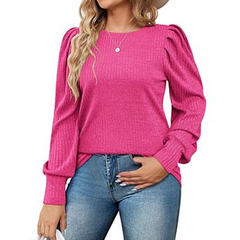 Zeagoo Plus Size Women' Puff Knit Blouse Long Sleeve Shirt Crew Neck Elegant Tunic Tops