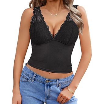 Avidlove Tank Tops for Women Lace Deep V Neck Tank Top Y2K Trendy Tops