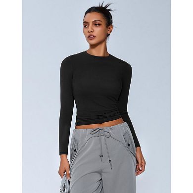 Avidlove Women Double Lined Basic Fitted T Shirts Long Sleeve Crew Neck Top with Underwear