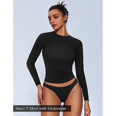 Avidlove Women Double Lined Basic Fitted T Shirts Long Sleeve Crew Neck Top with Underwear