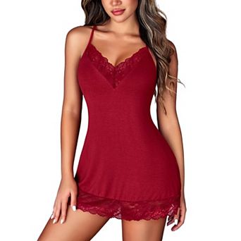 Avidlove Dresses for Wedding Guest Spaghetti Strap Babydoll Lingerie Lace V Neck Nightgown