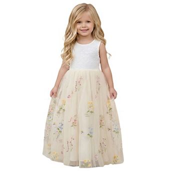 2Bunnies Girls' 3T-8Y Floral Embroidered Lace Sleeveless Maxi Dress
