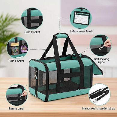 Petsfit Airline Approved Soft Sided Pet Carrier Inner Leash Collapsible for Small Med Cats