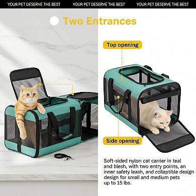 Petsfit Airline Approved Soft Sided Pet Carrier Inner Leash Collapsible for Small Med Cats