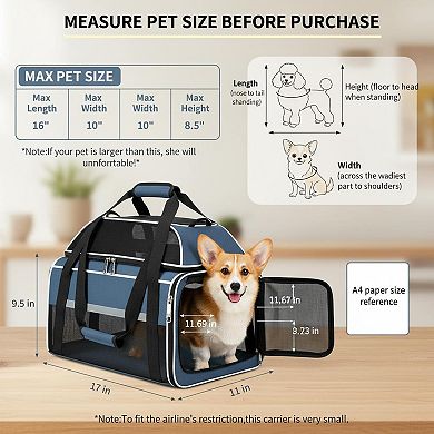 Petsfit Top Expandable Pet Carrier Airline Approved Soft Sided Underseat 15lbs Locking