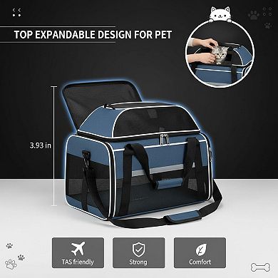 Petsfit Top Expandable Pet Carrier Airline Approved Soft Sided Underseat 15lbs Locking