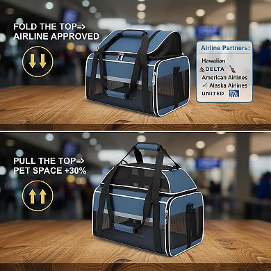 Petsfit Top Expandable Pet Carrier Airline Approved Soft Sided Underseat 15lbs Locking