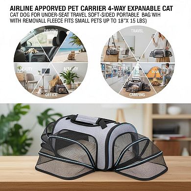 Petsfit Airline Approved Expandable Soft Pet Carrier Portable Bag Removable Fleece Pad