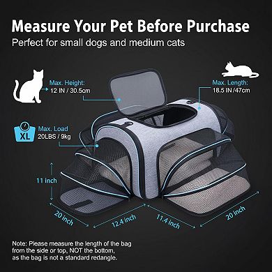 Petsfit Airline Approved Expandable Soft Pet Carrier Portable Bag Removable Fleece Pad