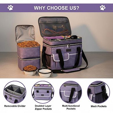 Petsfit Dog Travel Backpack 5-Piece Set w/ Shoulder Strap 2 Food Containers 4 Foldable Kit