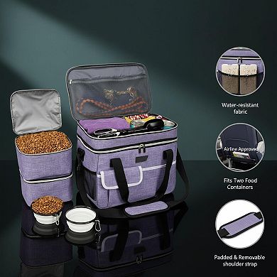 Petsfit Dog Travel Backpack 5-Piece Set w/ Shoulder Strap 2 Food Containers 4 Foldable Kit