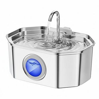 Petsfit Stainless Steel Pet Water Fountain Large Capacity Quiet LED Light & Level Window