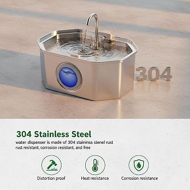 Petsfit Stainless Steel Pet Water Fountain Large Capacity Quiet LED Light & Level Window