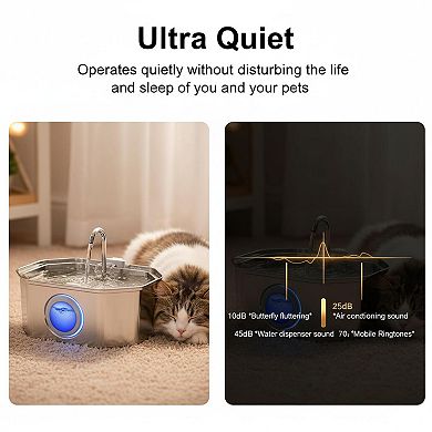 Petsfit Stainless Steel Pet Water Fountain Large Capacity Quiet LED Light & Level Window