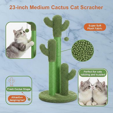 Nicate Cat Cactus Scratcher 3 Poles Interactive Dangling Ball Soft Carpet Stress Relief