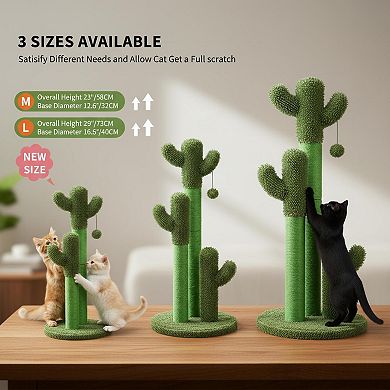 Nicate Cat Cactus Scratcher 3 Poles Interactive Dangling Ball Soft Carpet Stress Relief