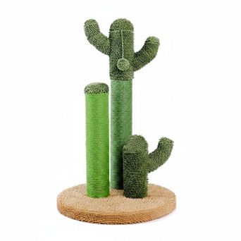 Nicate Cat Cactus Scratcher 3 Poles Interactive Dangling Ball Soft Carpet Stress Relief