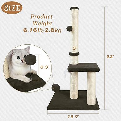 Nicate 32" 3-in-1 Sisal Cat Scratching Post: Plush Toys, Stable Base for Indoor Cats