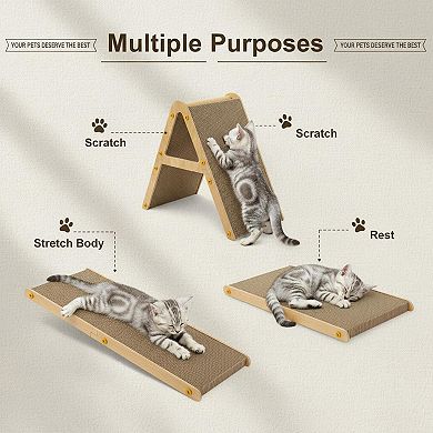 Nicate 3-in-1 Cat Scratcher: Cardboard Wood Frame Reversible Durable Furniture Protector