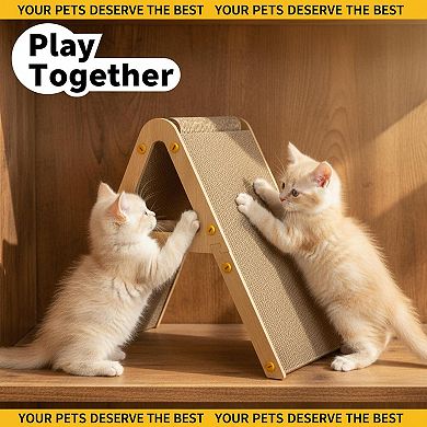 Nicate 3-in-1 Cat Scratcher: Cardboard Wood Frame Reversible Durable Furniture Protector
