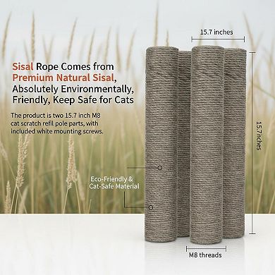 Nicate 2 Pieces Sisal Cat Scratch Replacement Poles with M8 Screws for Cat Post