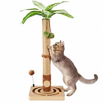 Nicate Tall Cat Scratch Post with Hanging Ball Track Cute Tree for Indoor Cats