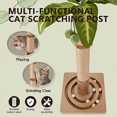 Nicate Tall Cat Scratch Post with Hanging Ball Track Cute Tree for Indoor Cats