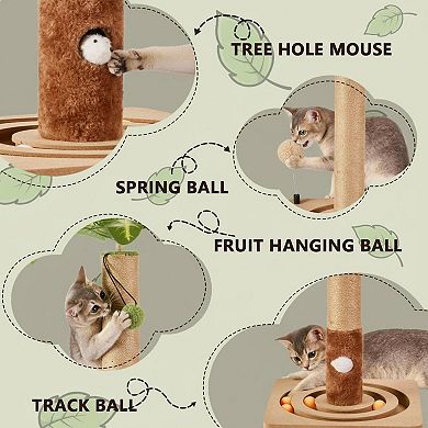 Nicate Tall Cat Scratch Post with Hanging Ball Track Cute Tree for Indoor Cats