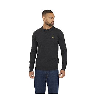 Brave Soul Mens Knitted Ribbed Collar Long-Sleeved Polo Shirt