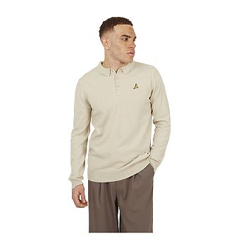 Brave Soul Mens Knitted Ribbed Collar Long-Sleeved Polo Shirt