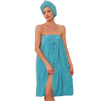 Women's Spa Wrap & Hair Drying Towel Wrap Dress Body Robe Closure Towelling Gym Bath Shower Bathrobe