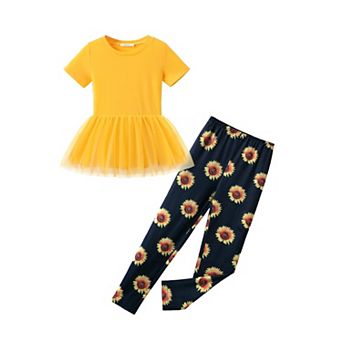 Arshiner Girls Clothing Sets Casual Piece Outfits Short Sleeve Crewneck Mesh Hem Tops And Long