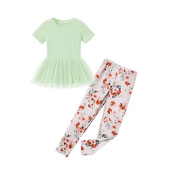 Arshiner Girls Clothing Sets Casual Piece Outfits Short Sleeve Crewneck Mesh Hem Tops And Long