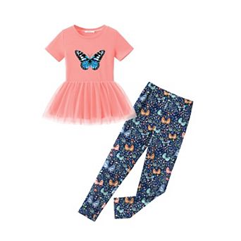 Arshiner Girls Clothing Sets Casual Piece Outfits Short Sleeve Crewneck Mesh Hem Tops And Long