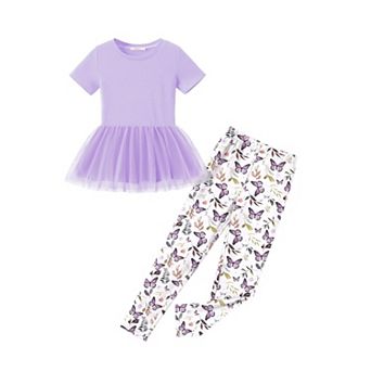 Arshiner Girls Clothing Sets Casual Piece Outfits Short Sleeve Crewneck Mesh Hem Tops And Long