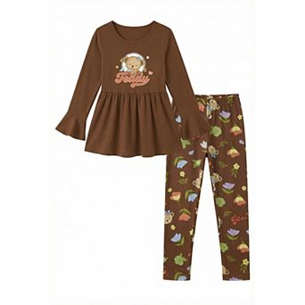 Arshiner Girls Piece Clothing Set Ruffle Hem Bell Sleeve Top And Leggings Fall Winter Outfits