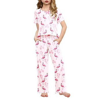Arshiner Girls Pajama Set Short Sleeve Long Pant Sleepwear Soft Shirring Lounge Set