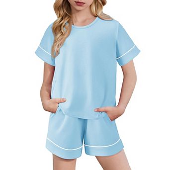 Arshiner Girls Pajamas Set Short Sleeve Sleepwear Summer Lounge Set Soft Pajamas For Kids