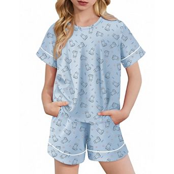 Arshiner Girls Pajamas Set Short Sleeve Sleepwear Summer Lounge Set Soft Pajamas For Kids