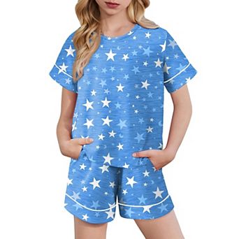 Arshiner Girls Pajamas Set Short Sleeve Sleepwear Summer Lounge Set Soft Pajamas For Kids