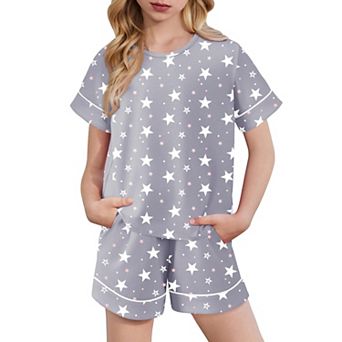 Arshiner Girls Pajamas Set Short Sleeve Sleepwear Summer Lounge Set Soft Pajamas For Kids