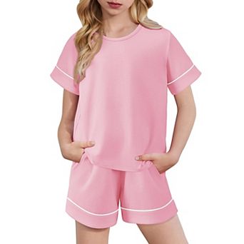 Arshiner Girls Pajamas Set Short Sleeve Sleepwear Summer Lounge Set Soft Pajamas For Kids