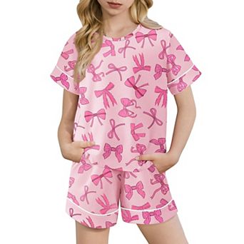Arshiner Girls Pajamas Set Short Sleeve Sleepwear Summer Lounge Set Soft Pajamas For Kids
