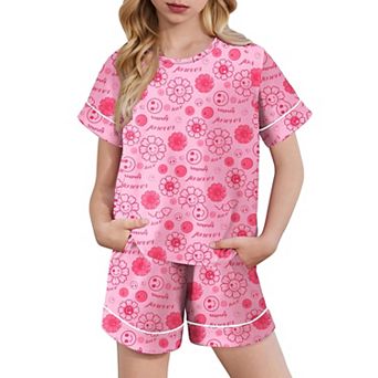 Arshiner Girls Pajamas Set Short Sleeve Sleepwear Summer Lounge Set Soft Pajamas For Kids