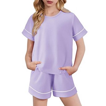 Arshiner Girls Pajamas Set Short Sleeve Sleepwear Summer Lounge Set Soft Pajamas For Kids