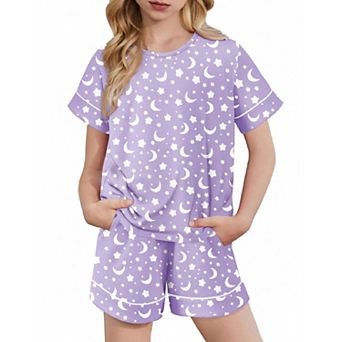 Arshiner Girls Pajamas Set Short Sleeve Sleepwear Summer Lounge Set Soft Pajamas For Kids