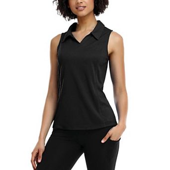 PINSPARK Womens Sleeveless V Neck Quick Dry Tennis Golf Polo Sport Tops