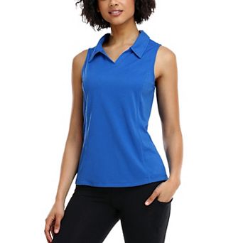 PINSPARK Womens Sleeveless V Neck Quick Dry Tennis Golf Polo Sport Tops